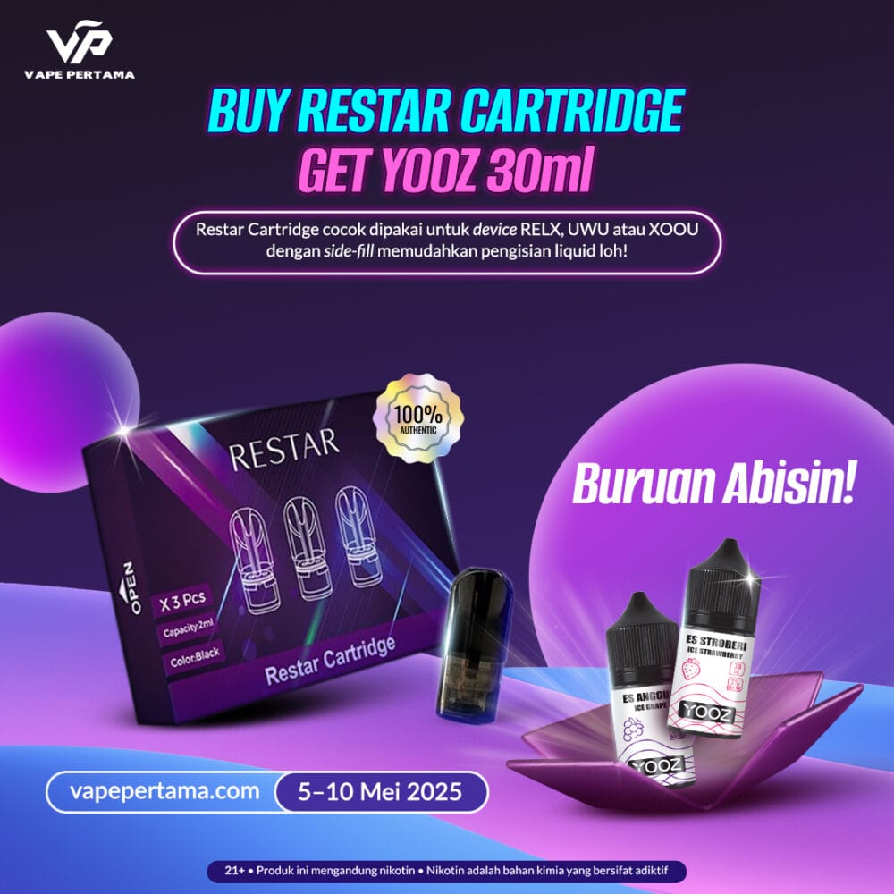 RELX Bundle Compatible Ceramic & Cotton Cartridge Refillable RESTAR get Yooz Liquid 30ml