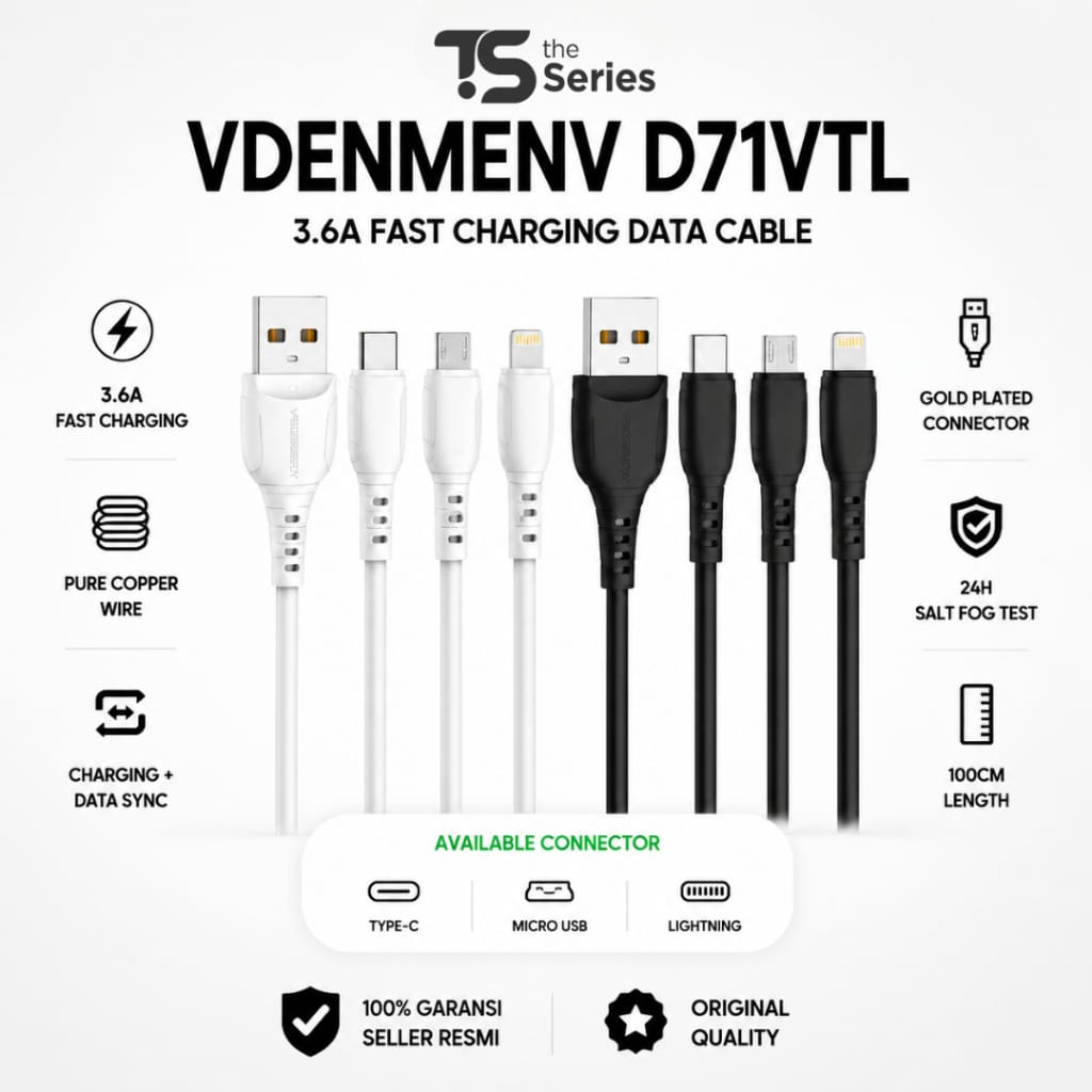 The Series Kabel Data Type C Micro USB 3.6A Ultra Fast Charging 1m Pull Resistant Ori