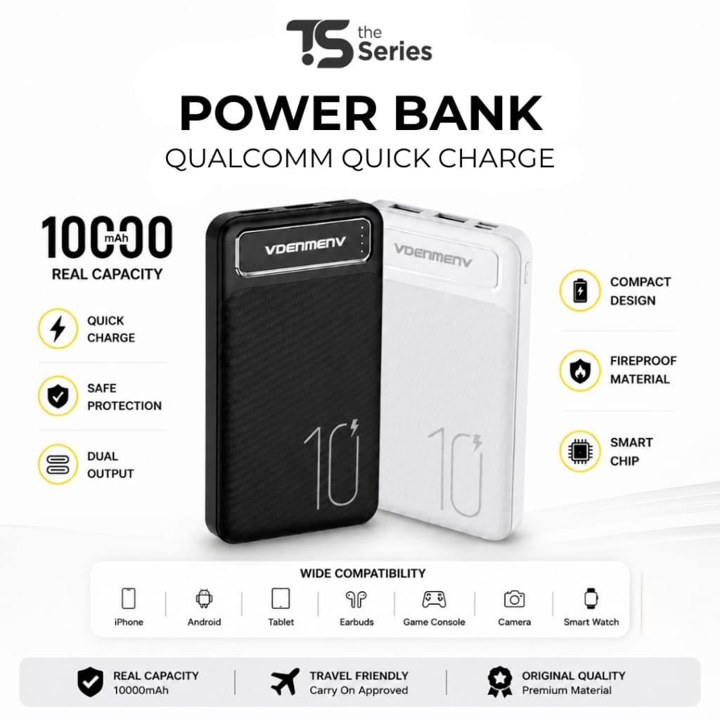 TheSeries Powerbank 10000mAh Original Anti Drop Dual USB Output Type C Input Portable Charger For IOS Android
