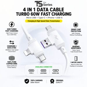 The Series 4 In 1 Kabel Data Charger Turbo 60 Watt Fast Charging Micro USB Type-C Iphone