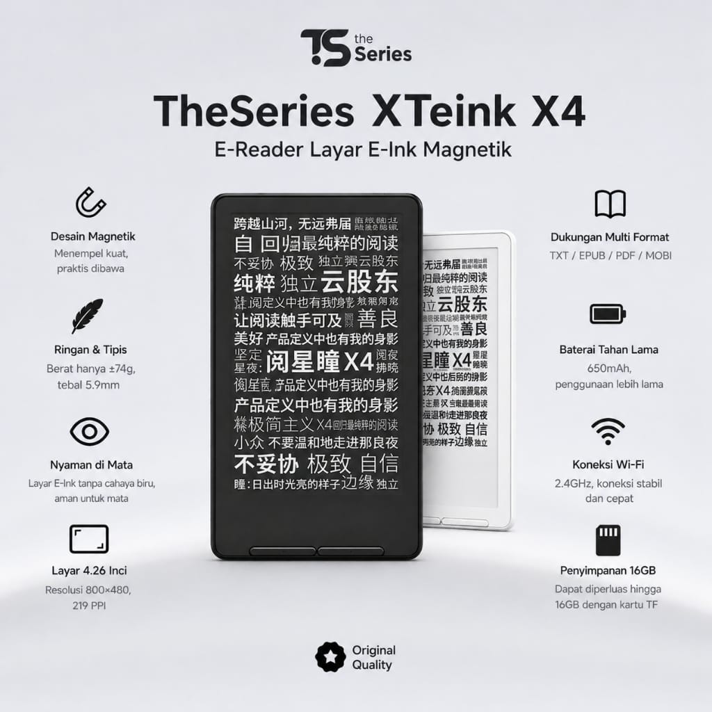 Xteink X4 E-Reader Ultra Thin Magnetic eReader / Default Language Chinese BISA DIUBAH